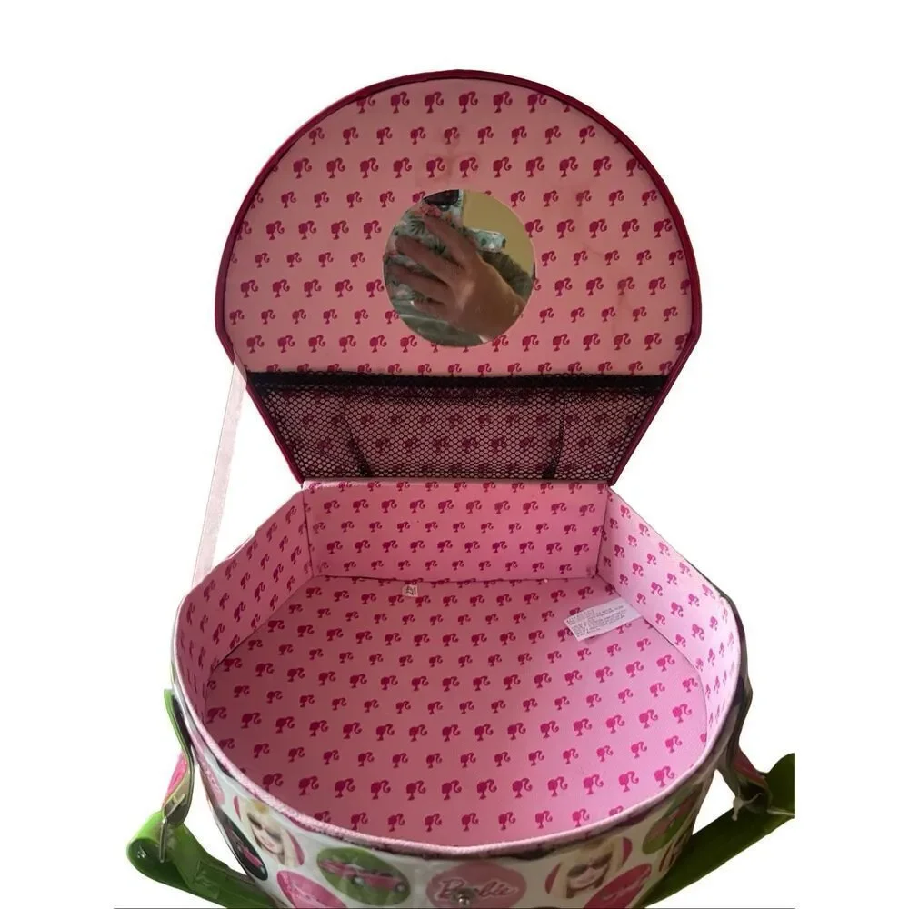Mattell 2011 Pink Green Barbie Travel Storage Makeup With Mirror Carrying Case